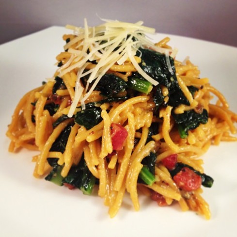 Spaghetti Carbonara With Kale and Pancetta